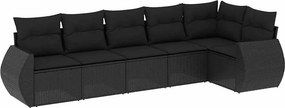 vidaXL 6 részes fekete polyrattan kerti ülőgarnitúra párnákkal