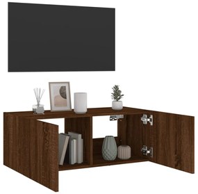 barna tölgyszínű fali TV-szekrény LED-del 80x35x31 cm