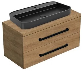 Fürdőszobaszekrény mosdókagylóval és fedőlappal SAT Cube Way 120x47,5x46 cm Hikori tölgy sakk-matt CUBE46C1003DHSAT40
