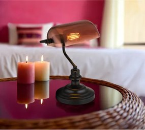 Globo 2491C Asztali lámpa fém fekete matt, réz színű/átlátszó színátmenetes üveg búra, fekete PVC kábel, billenőkapcsoló a kábelen, HxSzxM: 250x190x360mm, kábel hossza 1500mm, 1x E27 60W 230V izzó nélkül