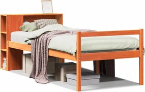 vidaXL viaszbarna tömör fa könyvespolcos ágy matrac nélkül 75 x 190 cm