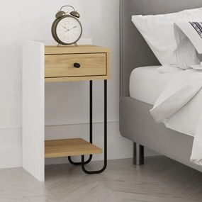 Fehér-natúr színű éjjeliszekrény tölgyfa dekorral Mercure – Marckeric