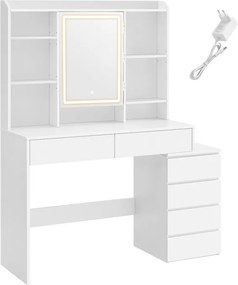 Fésülködőasztal LED-es tükörrel, modern stílus, felhőfehér