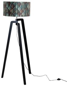 Állólámpa fekete bársony lámpabúrával, levélmintás, 50 cm - Puros