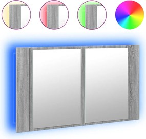vidaXL szürke sonoma akril LED-es tükrös fürdőszobaszekrény 80x12x45cm