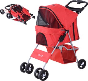 PawHut Összecsukható Kutya Babakocsi Kisméretű Kutya Számára Állítható Tetővel, Tárolókosárral, 2 Univerzális Kerekével, Teherbírás: 15 kg, 75x46x94 c