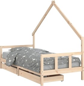 vidaXL tömör fenyőfa gyerekágykeret fiókokkal 90 x 200 cm