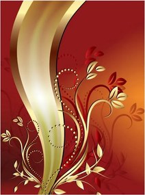 Fotótapéta Arany hullámok és virágok bordó-piros fényes 206x275 +ragasztó