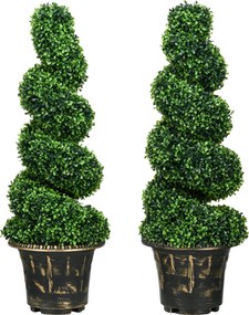 HOMCOM Műnövény Készlet 2 db, UV Ellenálló Műnövény Virágcserépben, 90 cm Boxwood Növény Belső és Külső Használatra | Aosom