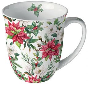 Mikulásvirágos porcelán karácsonyi bögre Christmas florals