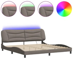 tópszínű szövet ágykeret LED-ekkel matrac nélkül 200 x 200 cm