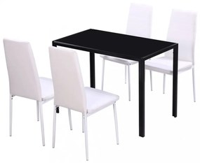 5 darabos étkező asztal szett fekete és fehér