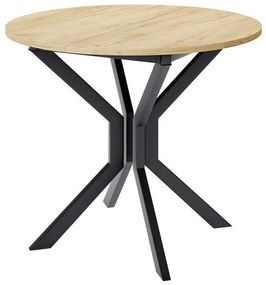 Asztal Edmond 111Fekete, Kézműves aranytölgy, 77cm, Hosszabbíthatóság, Laminált forgácslap, Fém