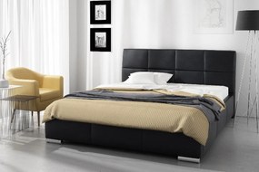 Prato stílusos egyszemélyes ágy magas fejtámlával és tárolóval, fekete ökobőr 120 x 200