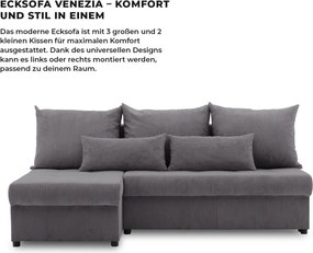 Venezia sarokkanapé, kordbársony, univerzális oldal, bonell töltet, szürke