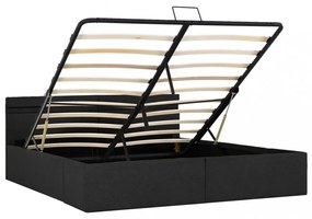 sötétszürke LED-es szövetágy hidraulikus tárolóval 160 x 200 cm