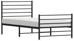 fekete fém ágykeret fej- és lábtámlával 90 x 200 cm