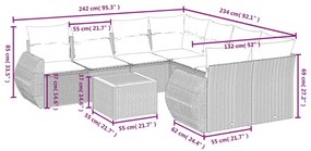 9 részes szürke polyrattan kerti ülőgarnitúra párnákkal