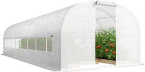 Outsunny 24 m² alagút üvegház — horganyzott acél váz, feltekerhető ajtók & 2 nagy hálós ablak, 140 g/m² PE ponyva, fehér | Aosom