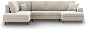 Bézs bársony kinyitható tárolóhelyes sarokkanapé (bal oldali-U alakú) Kyoto – Cosmopolitan Design