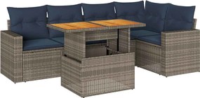 vidaXL 6 részes szürke polyrattan kerti ülőgarnitúra párnákkal