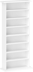 HOMCOM CD és DVD tároló, multimédia tárolóegység 8 rekesszel és 6 állítható polccal, max kapacitás 360 CD/185 DVD és Blu-ray, 58 x 24 x 124,5 cm, fehé