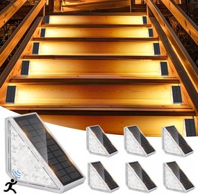 LED-es napelemes lépcsőlámpa mozgásérzékelővel 6 db IP67 kert terasz