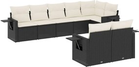 vidaXL 8 részes fekete polyrattan kerti ülőgarnitúra párnákkal