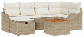 vidaXL Kerti Kanapé Szett párnával tárolóval 7 pcs Bézs Poli rattan