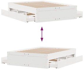 fehér tömör fenyőfa fiókos ágykeret matrac nélkül 150 x 200 cm