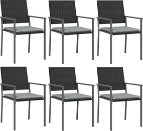 vidaXL 6 db fekete polyrattan kerti szék párnával 54x62,5x89 cm