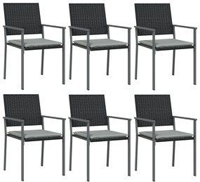 vidaXL 6 db fekete polyrattan kerti szék párnával 54x62,5x89 cm