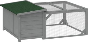 PawHut fenyő nyúlketrec kifutóval, 125,5 x 100 x 49 cm – felnyitható bitumenes tető, ajtók, kültéri nyulaknak és tengerimalacoknak, szürke | Aosom
