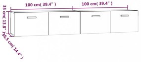 2 db barna tölgy színű szerelt fa faliszekrény 100x36,5x35 cm