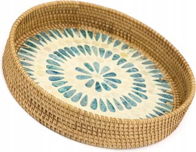 Tálca Barna Türkiz 30cm Gyöngyház Fogantyúkkal