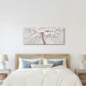 Kép - Egy fehér fa képe virágokkal, rózsaarany (120x50 cm)