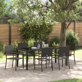 Kert étkező szett 7 pcs Fekete 190 x 90 x 75 cm polirattan