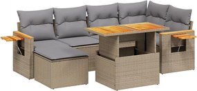 vidaXL 7 részes bézs polyrattan kerti ülőgarnitúra párnákkal