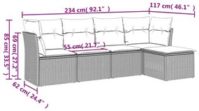 5 részes fekete polyrattan kerti kanapészett párnákkal