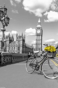 Poszter 20x30cm Kerékpár virágcsokorral a Westminster hídon, Assaf Fr