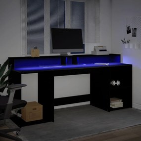 fekete szerelt fa íróasztal LED-világítással 200 x 55 x 91 cm