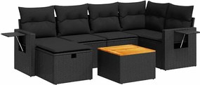 vidaXL 7 részes fekete polyrattan kerti ülőgarnitúra párnával