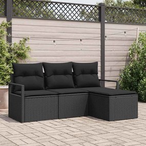 vidaXL Kanapé Szett 4 pcs Fekete polirattan