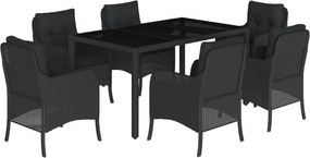 vidaXL 7 részes fekete polyrattan kerti étkezőgarnitúra párnával