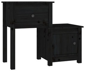 2 darab fekete tömör fenyőfa éjjeliszekrény 79,5 x 38 x 65,5 cm