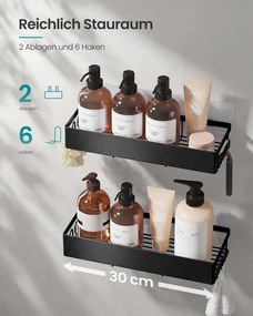 SONGMICS fúrás nélküli öntapadós zuhanypolc készlet (2 db), fekete