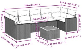 8 részes fekete polyrattan kerti ülőgarnitúra párnákkal