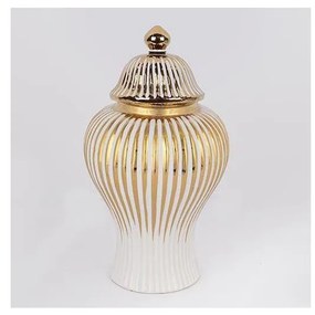 Eurolamp Kerámia váza 35x18,5 cm arany/fehér EU0518