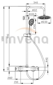 Invena Musta, termosztatikus zuhanycsaptelep zuhanyoszloppal, fényes króm, INV-AU-84-001-X