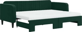vidaXL sötétzöld kihúzható bársony heverő matraccal 90 x 200 cm